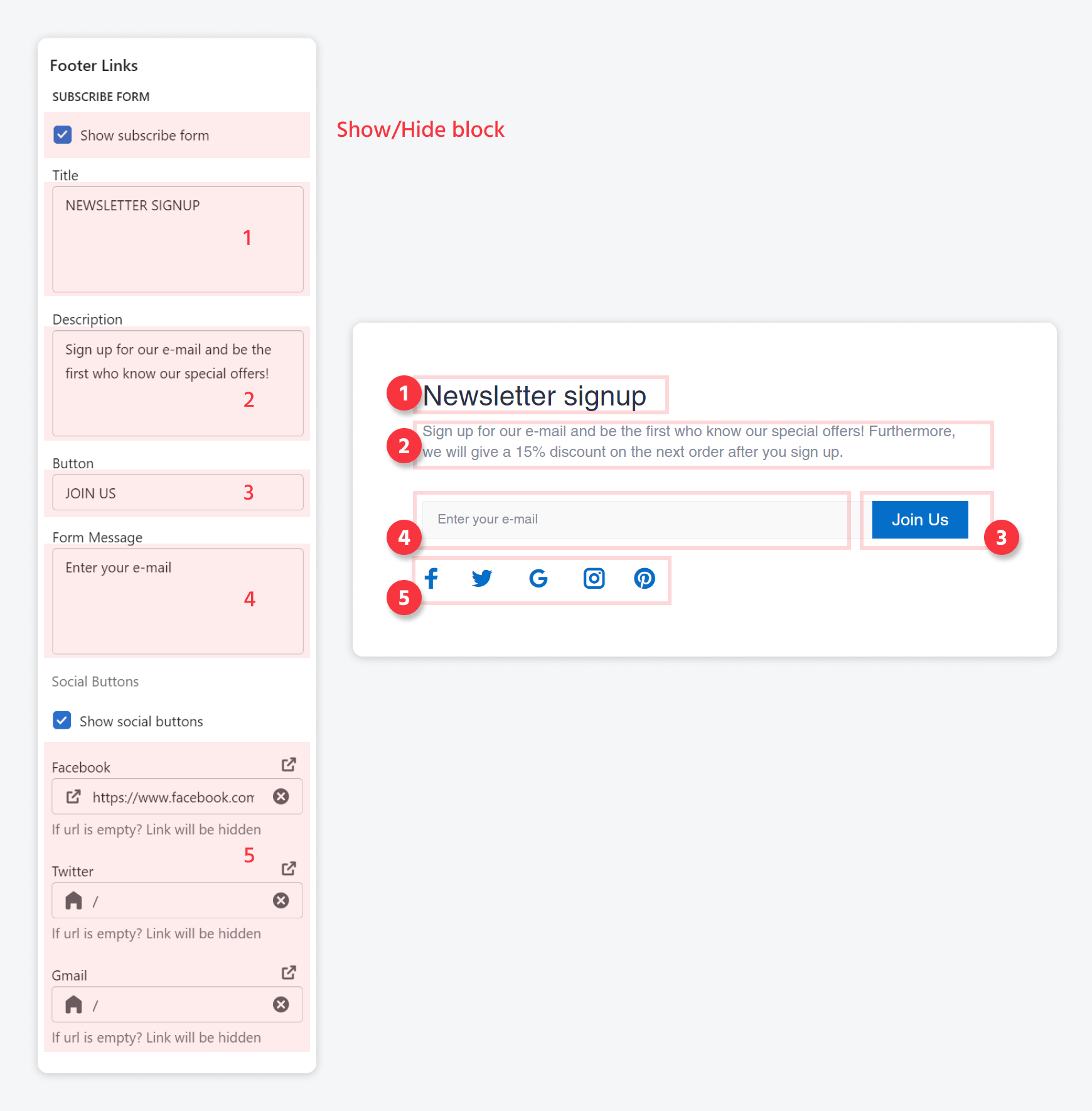 Footer subscribe block