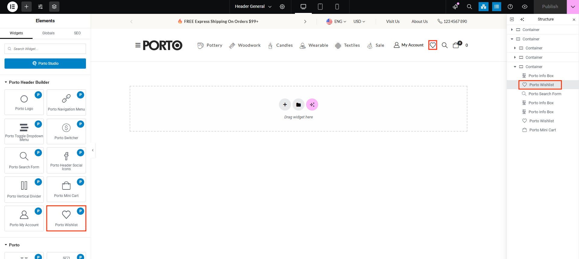 Porto Wishlist Icon Element - Porto Documentation