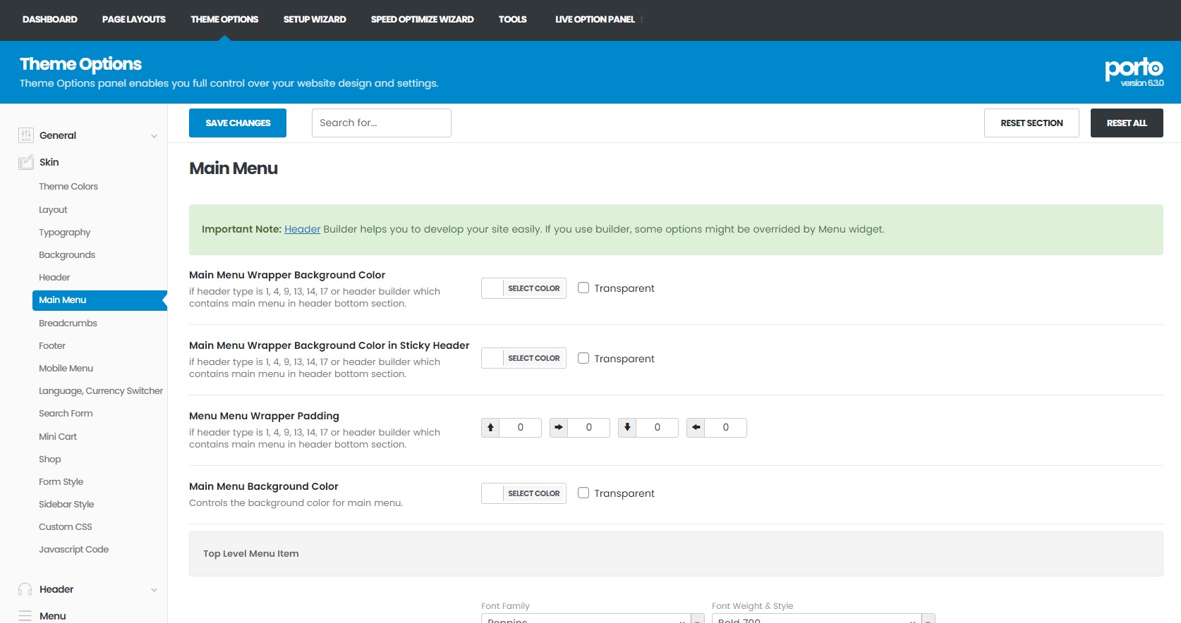 Main Menu for Legacy Mode