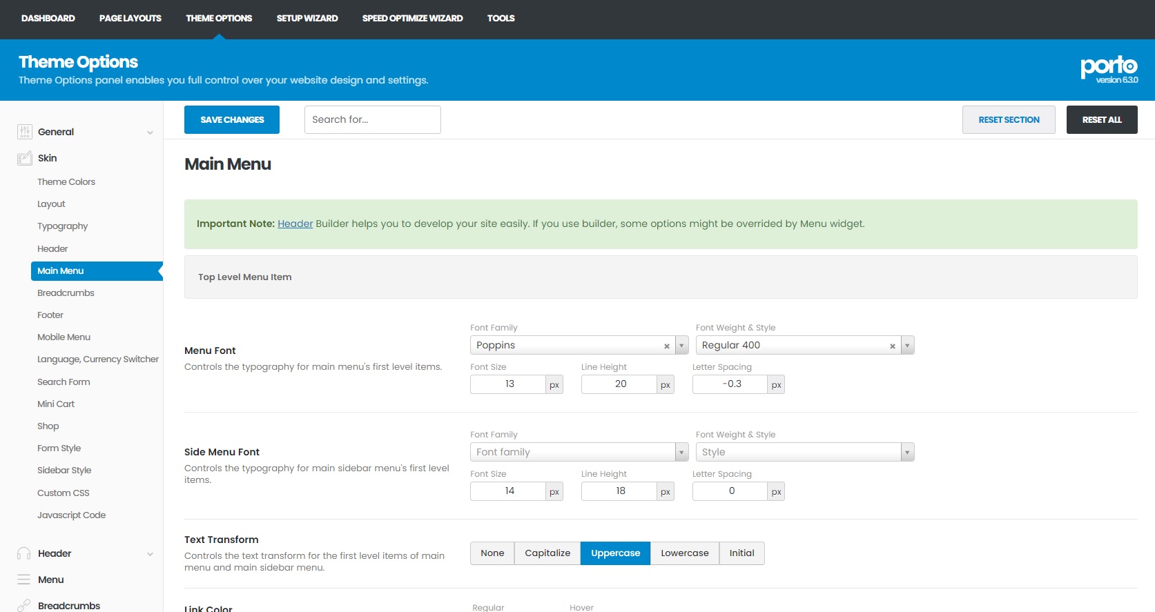 Main Menu for Soft Mode