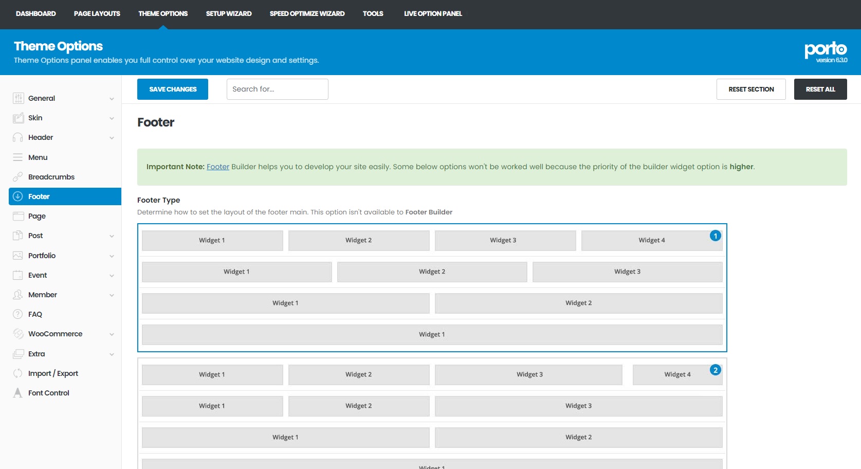 Footer Options for Legacy Mode