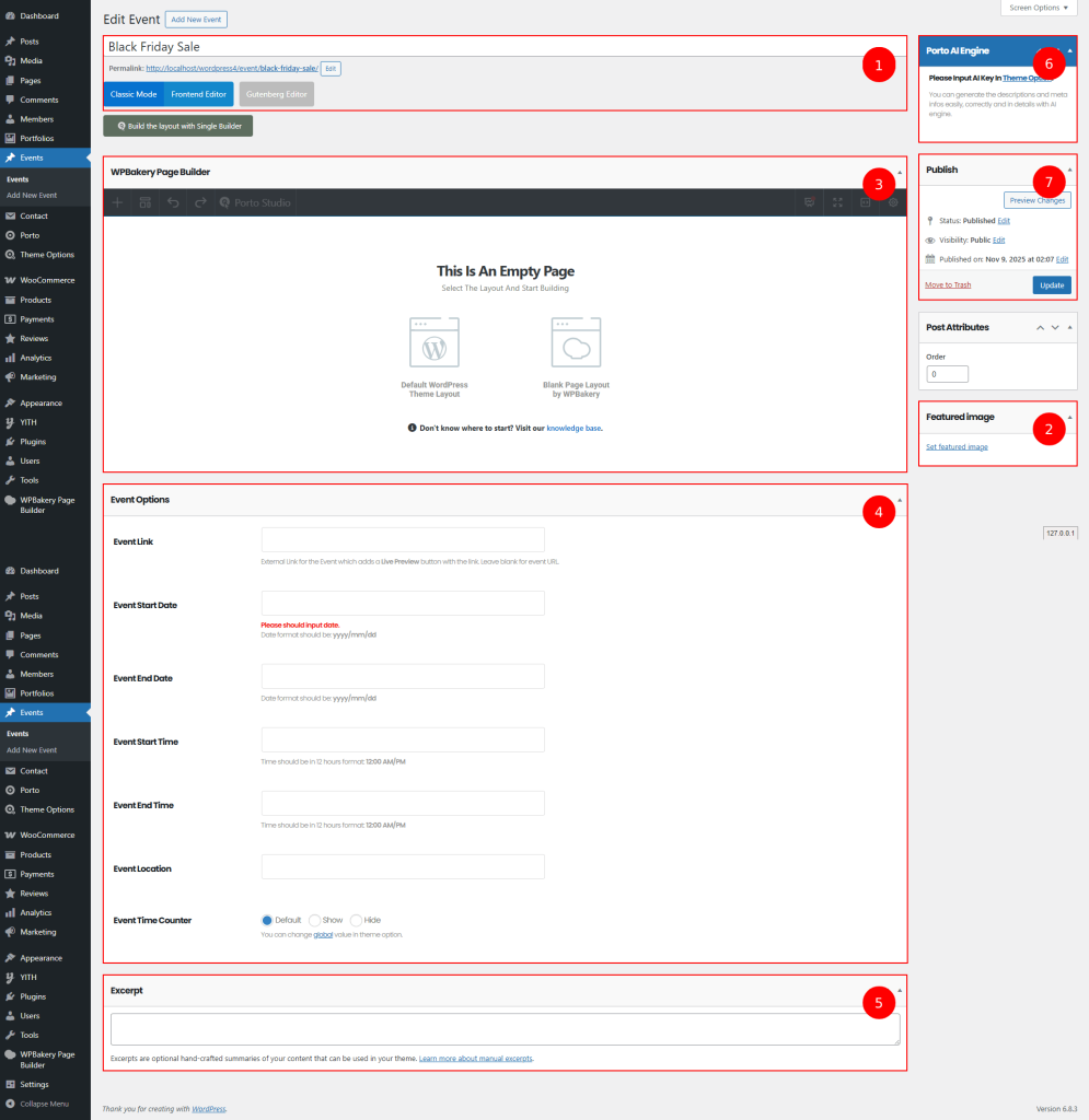 Event Data Fields provided by Porto WordPress Theme- Porto Documentation