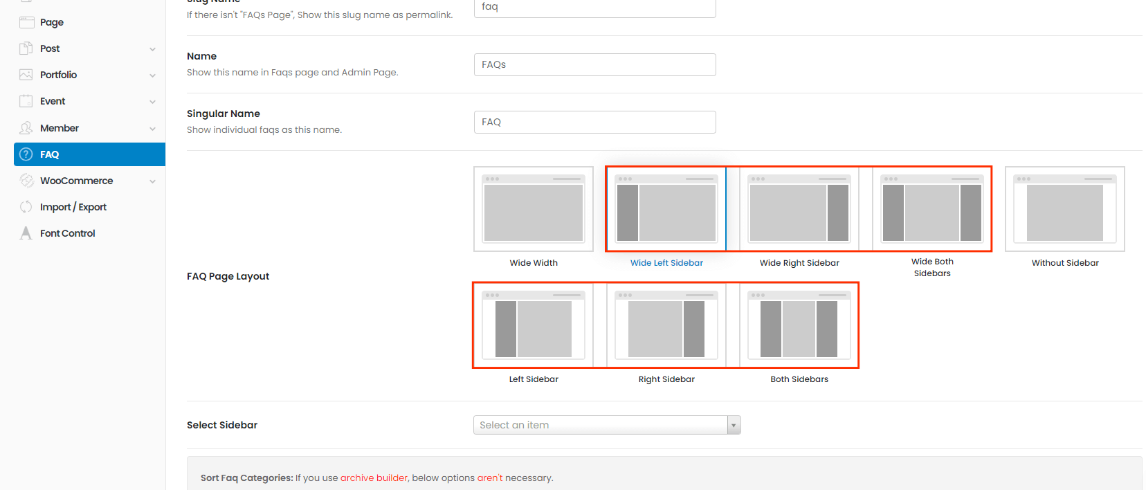 layout of FAQ