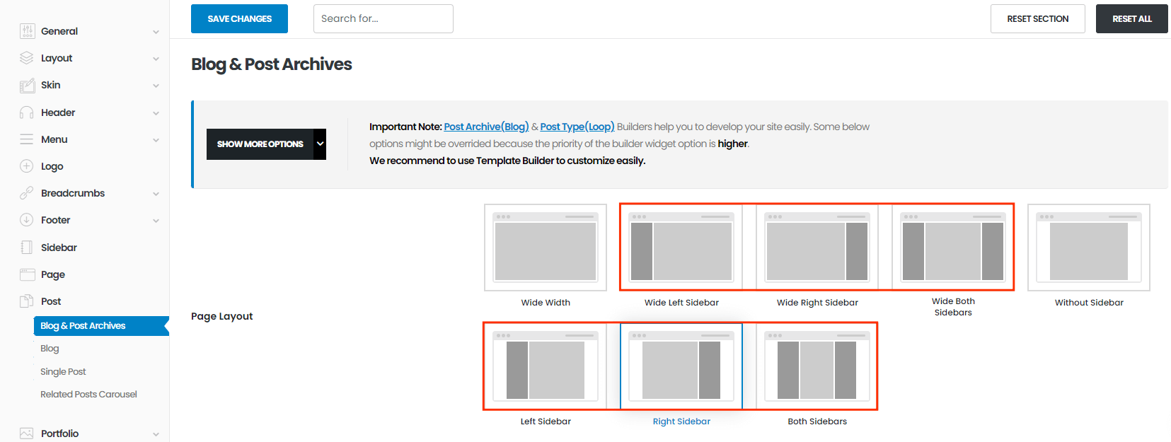 layout of blog and posts page