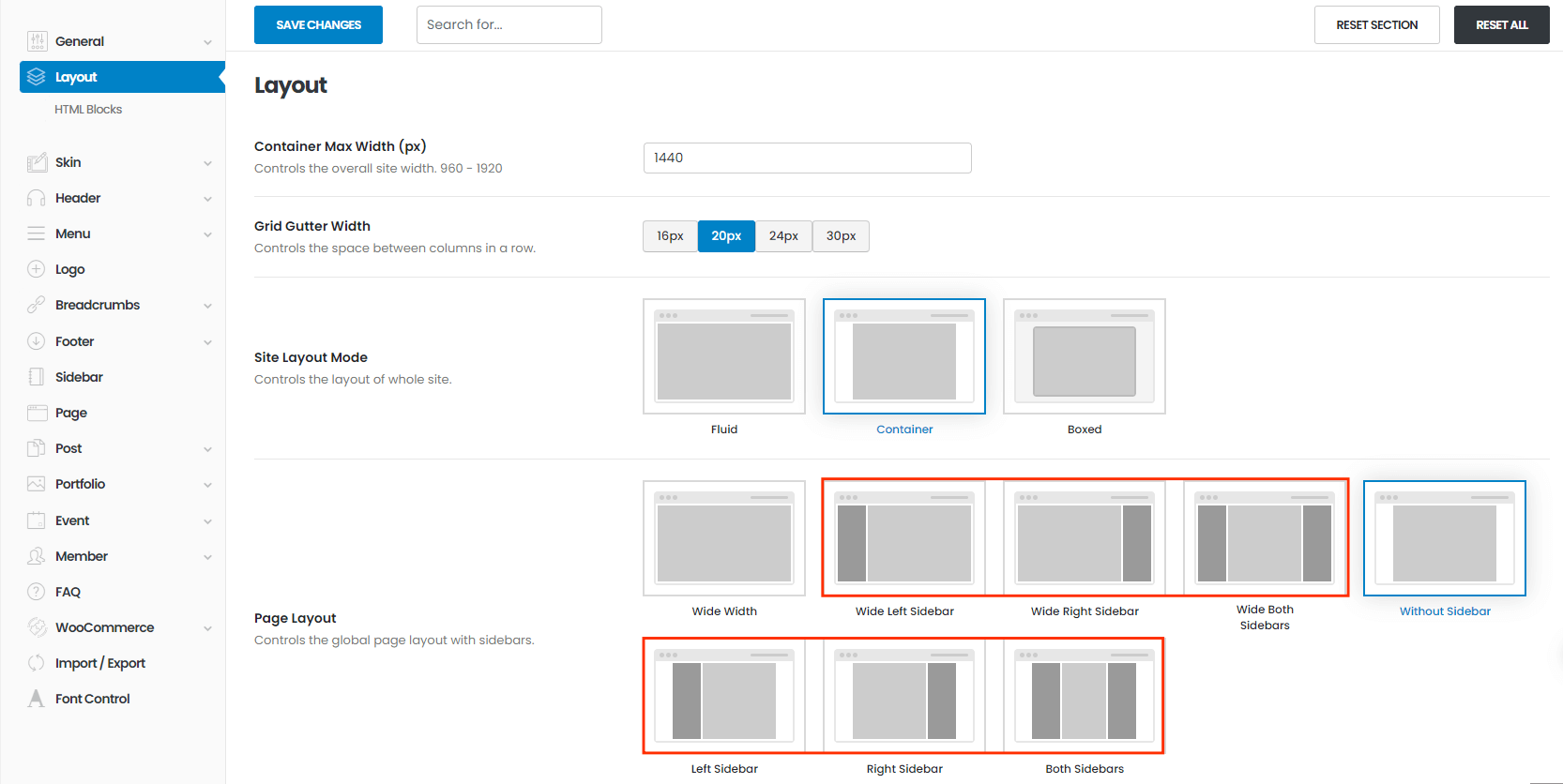 layout of global site