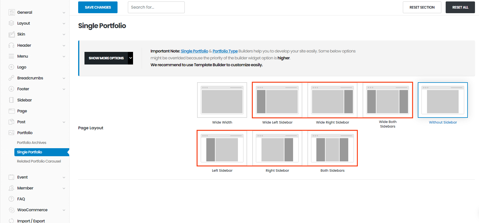 layout of single portfolio