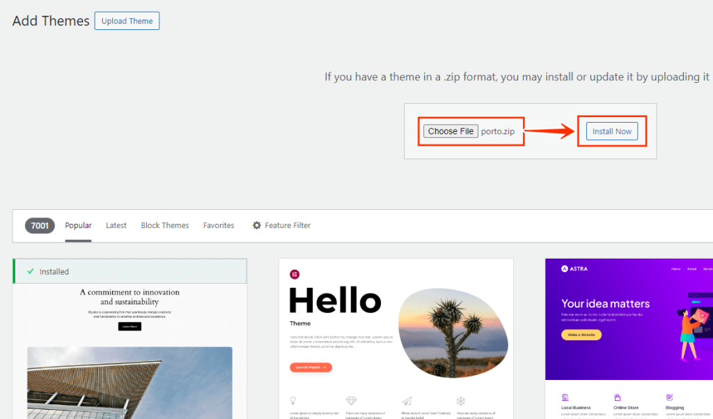 Upload Theme with Two Methods - Porto Documentation
