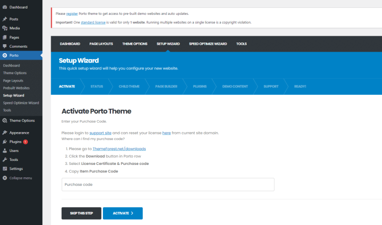 Theme Setup Installation Process - Porto Documentation