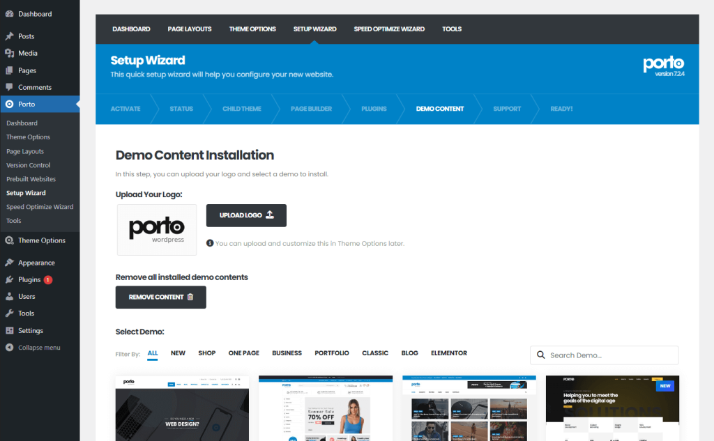 Theme Setup Installation Process - Porto Documentation