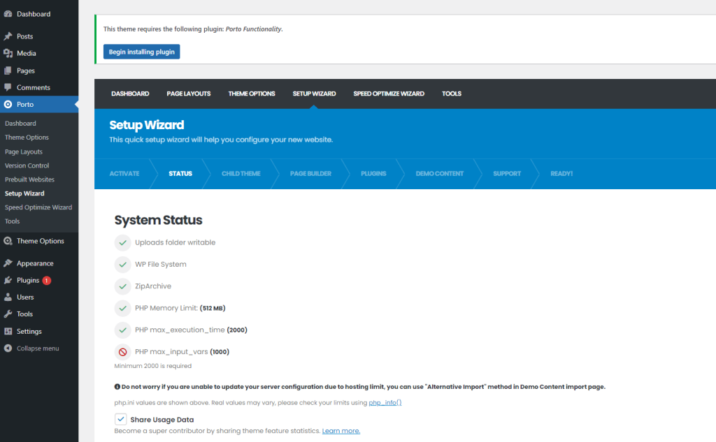 Theme Setup Installation Process - Porto Documentation
