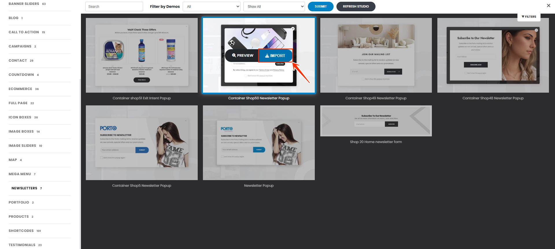 Importing Prebuilt Popup from Porto Studio - Porto Documentation