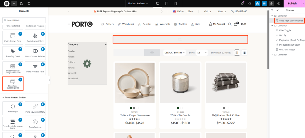 Porto Shop Page Subcategories Element - Porto Documentation