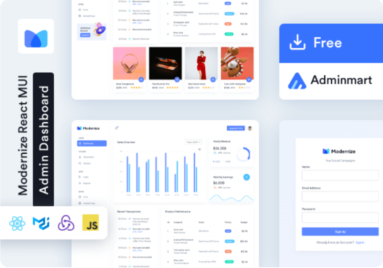 Modernize Free React MUI Template Dashboard Free