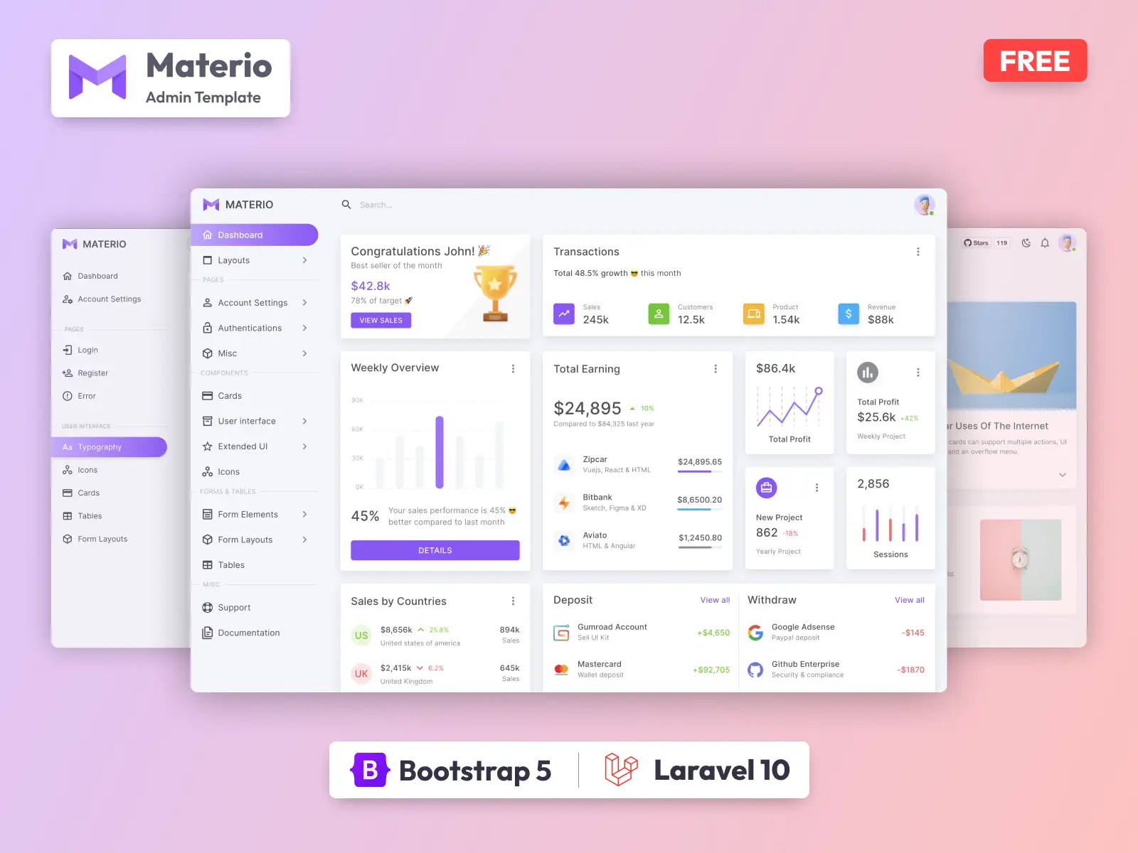 Materio Free Bootstrap Laravel Admin Template