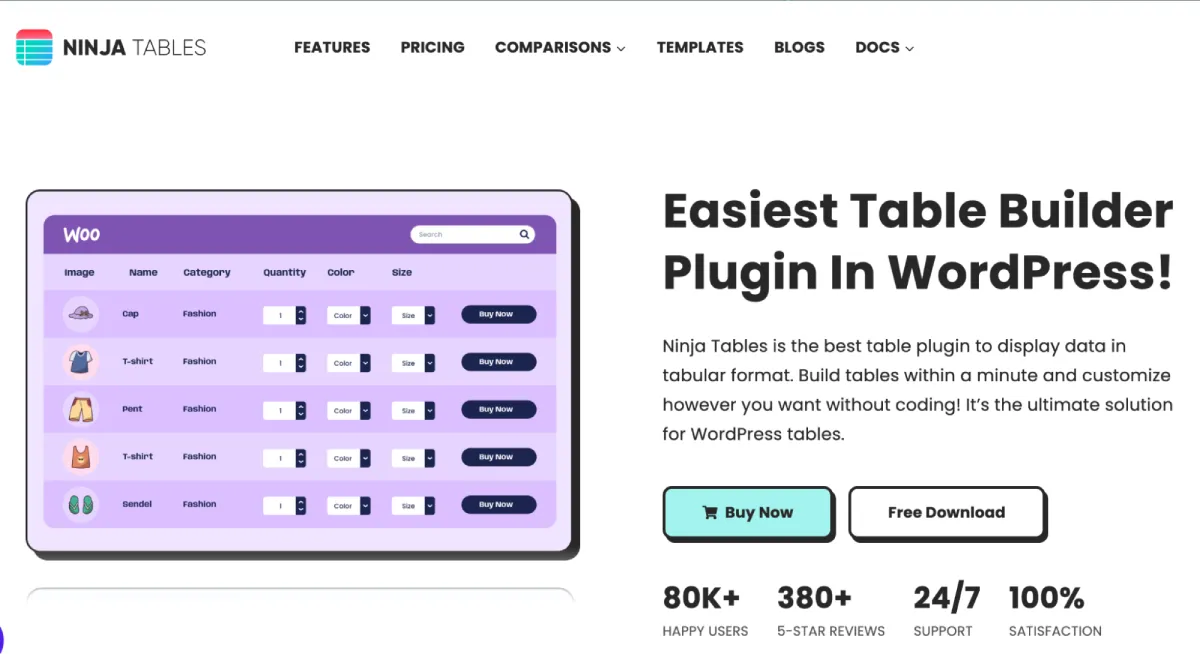 Ninja Tables for WooCommerce Products
