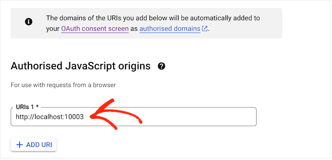 'Authorized JavaScript origins'