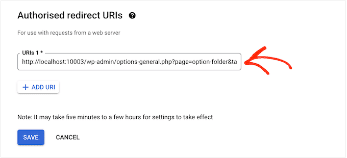 'Authorised redirect URIs'