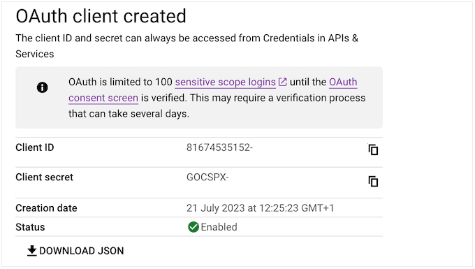 OAuth client created