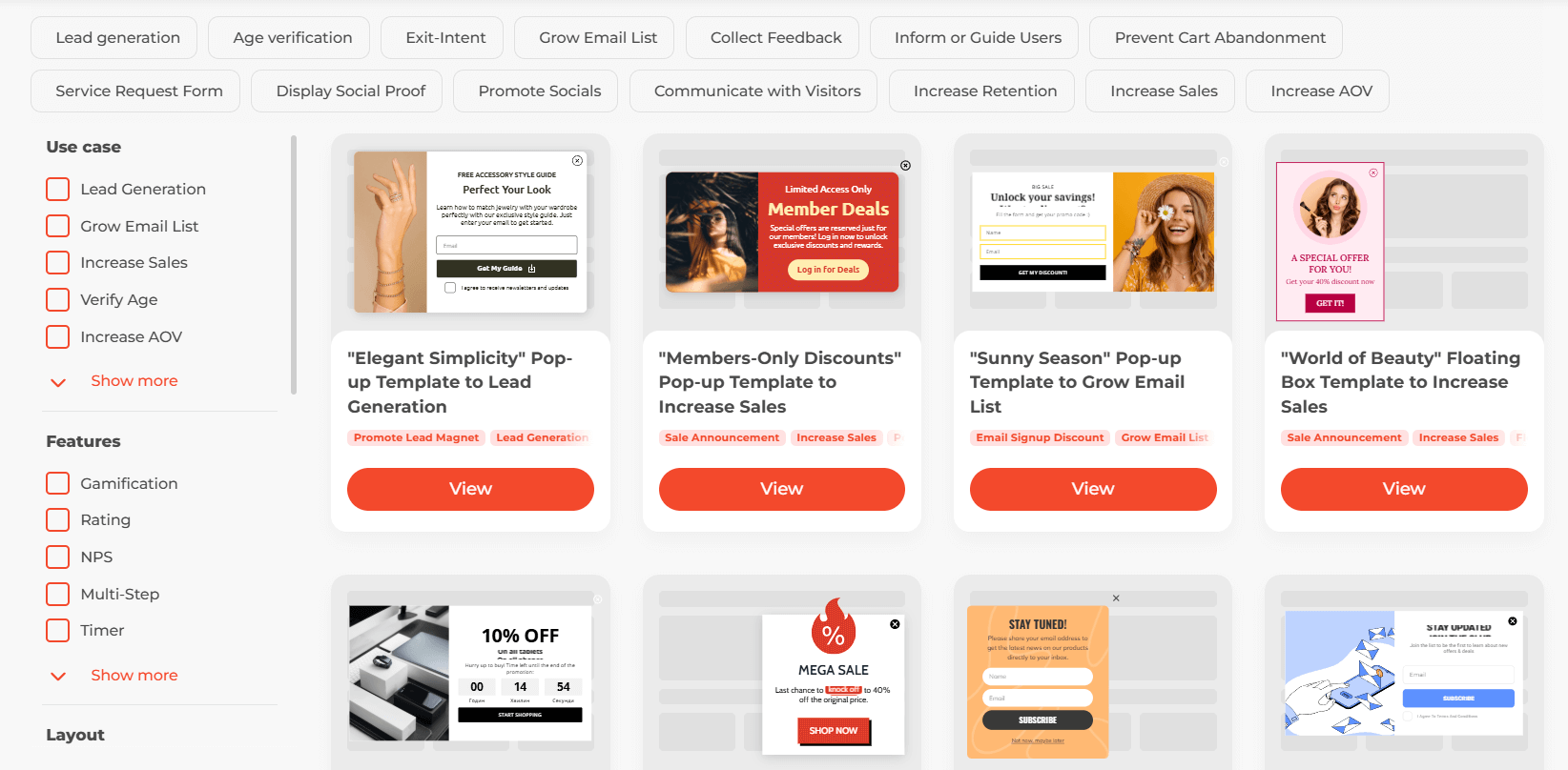 Claspo’s templates library