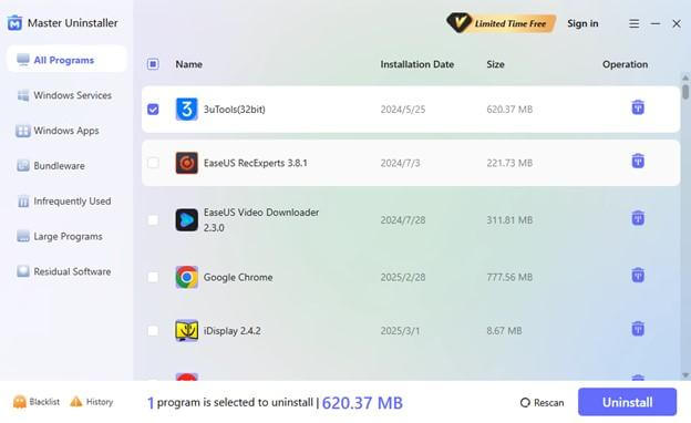 How to uninstall a Steam game using Master Uninstaller?