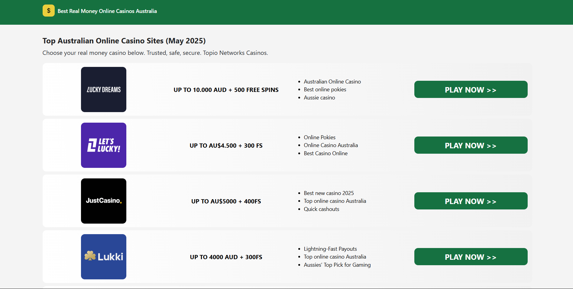 one-click signups Australian online casinos