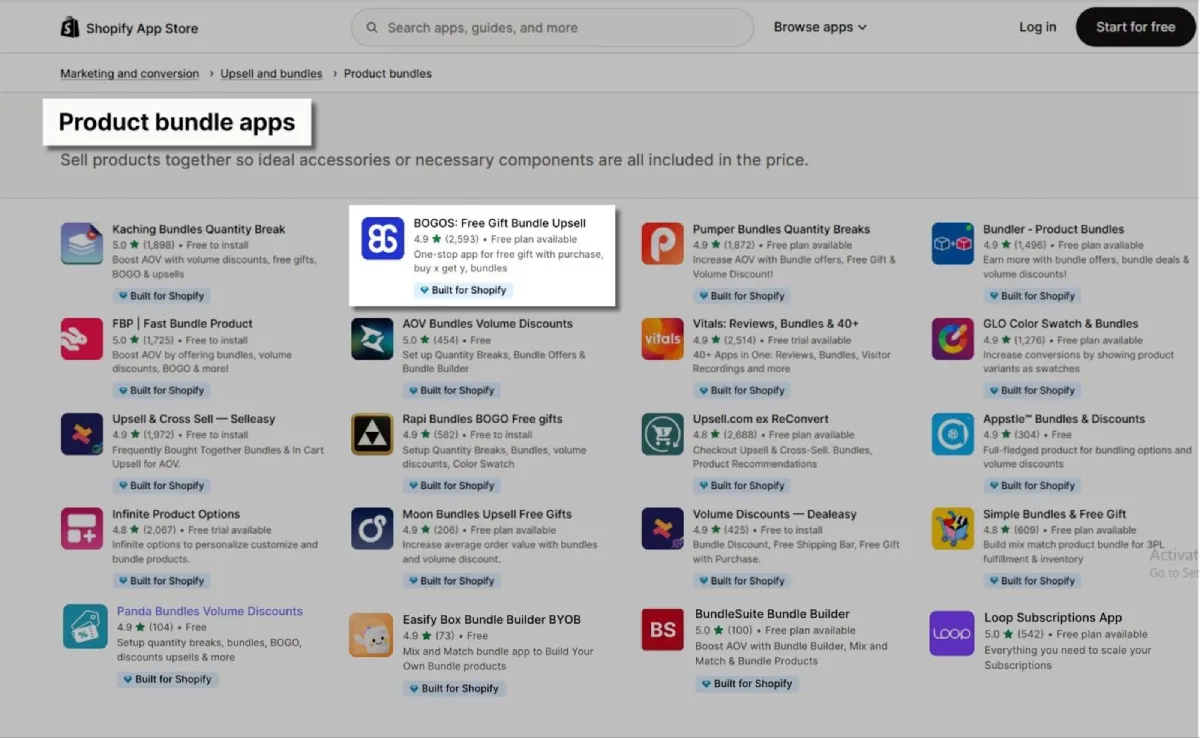Install BOGOS: Free Gift Bundle Upsell from the Shopify App Store.