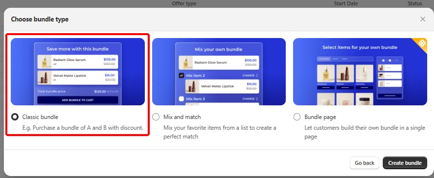 Step 3: Select Classic Bundle Offer, then click Create Bundle.