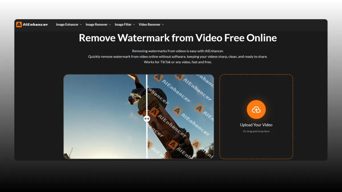 AIEnhancer remove watermark from video tool interface