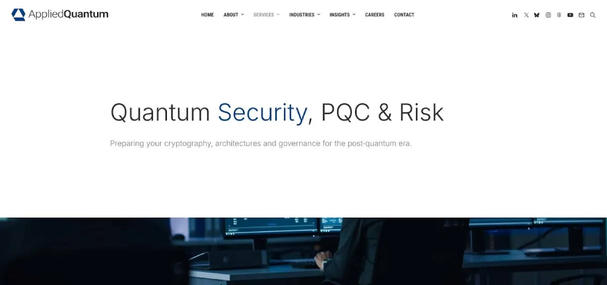 Applied Quantum quantum security and PQC services page screenshot.