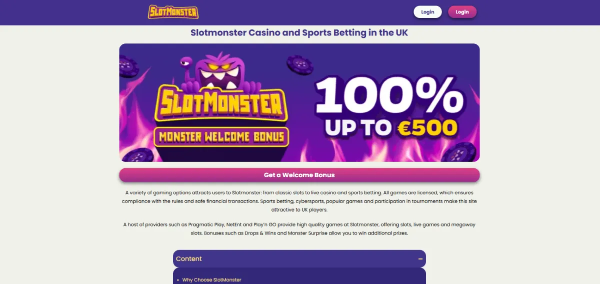 Overview of the game catalog and providers SlotMonster