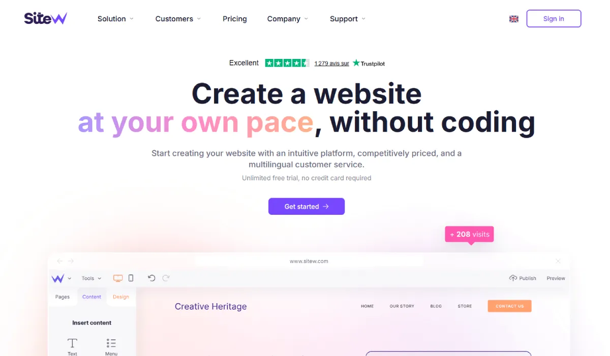 SiteW: Best for AI-Assisted Website Creation