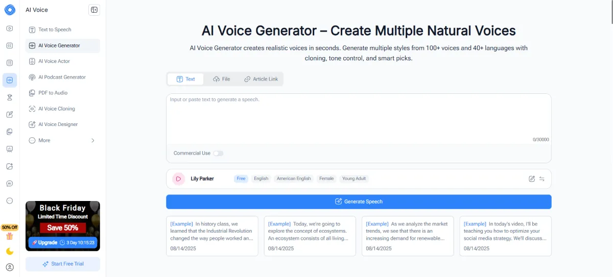 NoteGPT AI Voice Generator creates multiple natural voices online free