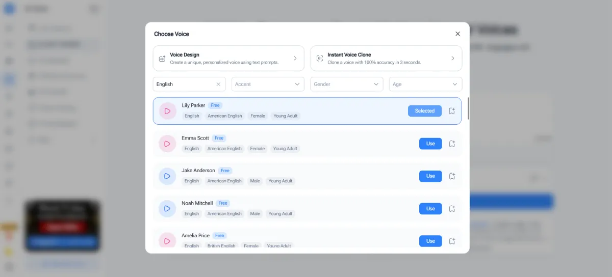 NoteGPT AI Voice Generator provides different language timbres