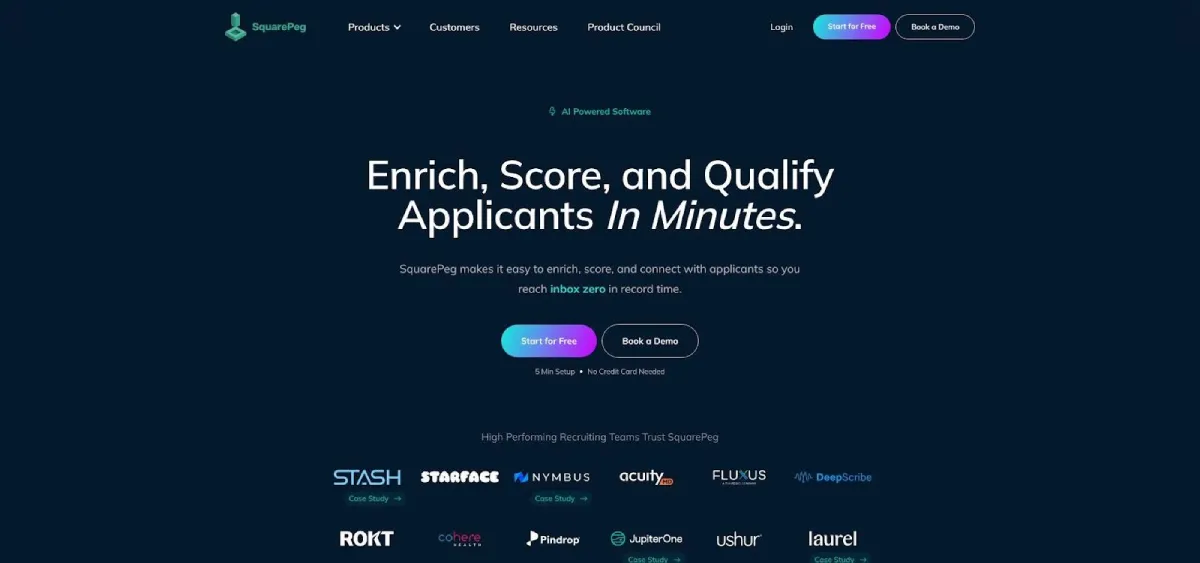 SquarePeg Hires AI-driven culture-fit recruiting platform homepage screenshot
