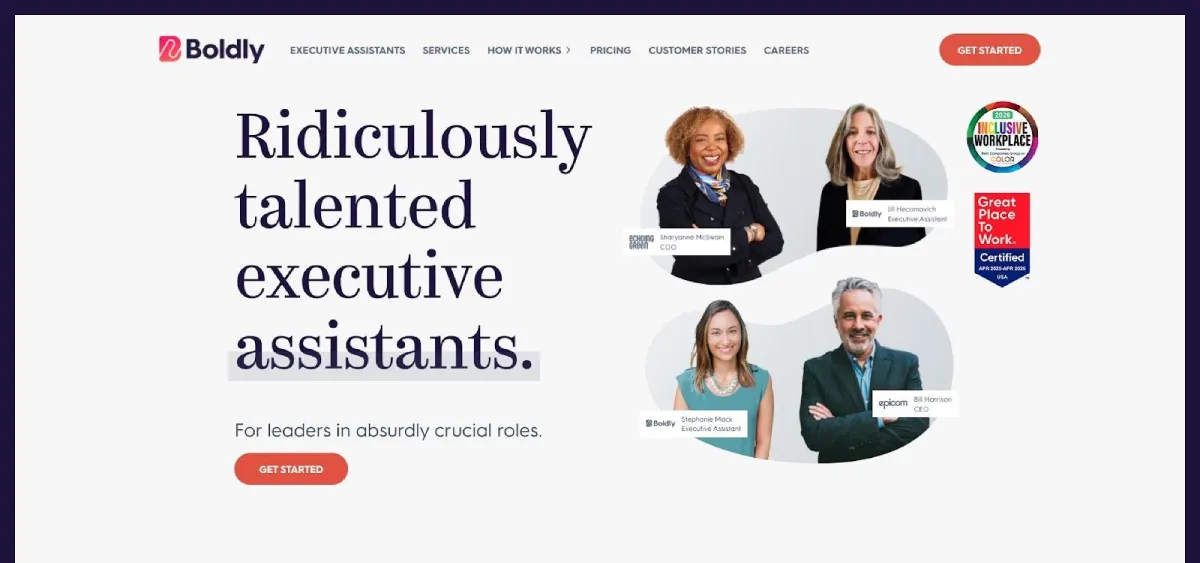 Boldly subscription-based fractional executive assistant service homepage screenshot