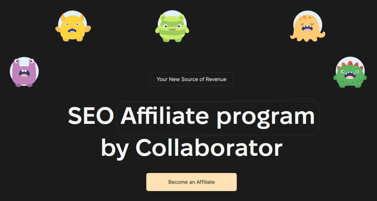 Collaborator SEO affiliate program page offering a 25% lifetime commission on referral deposits